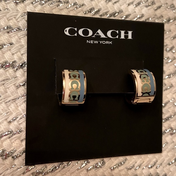 NWT! Beautiful Coach signature hoop - huggie earrings. Authentic Coach brand. - Picture 1 of 10